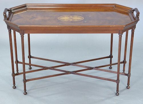 Council mahogany tray style coffee table. ht. 23in. top: 19in. x 38in.