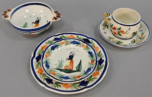Quimper partial china set, fifty-two total pieces