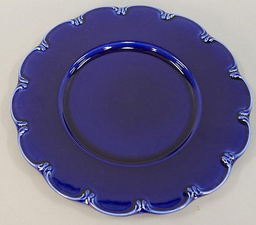 Set of twelve large Este. for Tiffany & Co ceramic plates in blue glaze with ruffle rim, marked Este Ceramiche, made in Italy