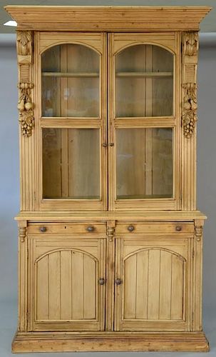 English pine two part cabinet. ht. 97in., wd. 54., dp. 18in.