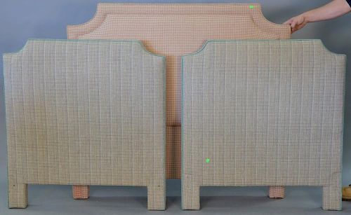 Three custom upholstered headboards to include a pair of twin and a double. ht. 45in., 51in., & 42in.