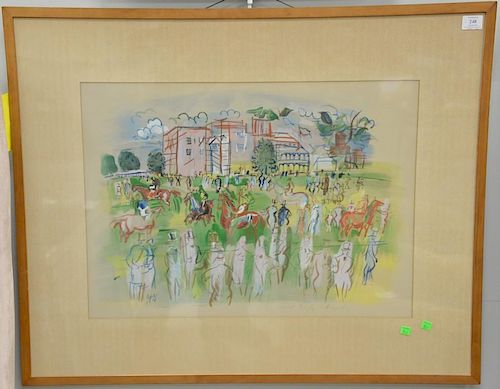 Raoul Dufy (1877-1953) colored lithograph "Ascot", pencil signed and titled lower right: Raoul Dufy, Ascot, 19 1/4" x 26 1/2"