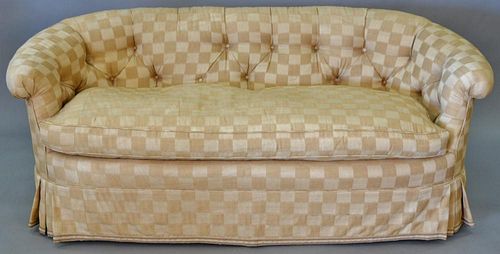 Custom Contemporary upholstered tufted sofa with down filled cushions. wd.71in.