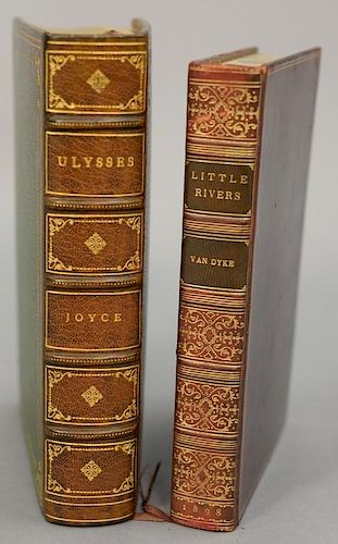 Two leather bound books including James Joyce, "Ulysses" by The Modern Library New York and Henry Van Dyke "Little Rivers" Ne
