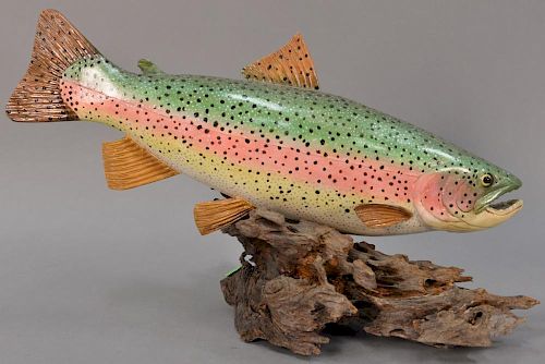 Gallagher rainbow trout decoy sculpture, carved and painted, signed W