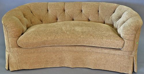 Custom Contemporary upholstered tufted sofa with down filled cushions and pillows. wd. 68in.