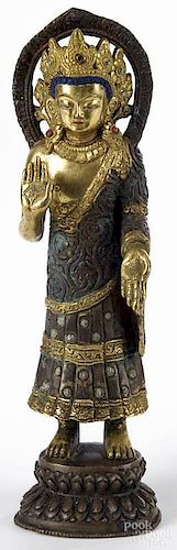 Sino Tibetan gilt bronze figure of Dipankara, 20th c., 9 1/2'' h.