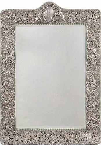 Dominick and Haff sterling silver mounts mirror, late 19th c., 23 1/2'' x 16 1/2''.