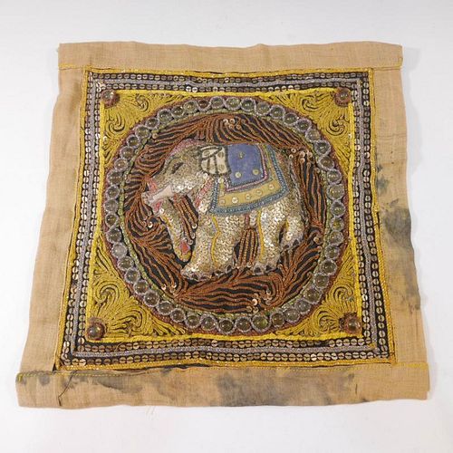 ANTIQUE INDIAN ELEPHANT EMBROIDERY