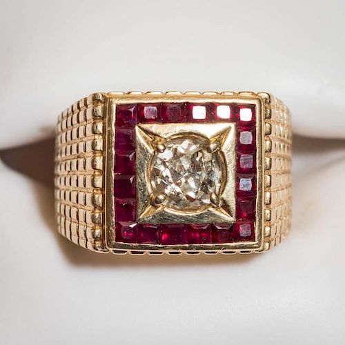 Men's/Women's Ruby and Diamond 14 KT Gold Ring