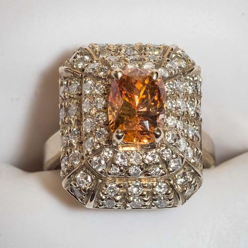 Orange Sapphire and Diamond 14 KT Gold Ring