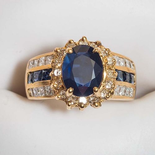 Blue Sapphire and Diamond 14 KT Gold Ring
