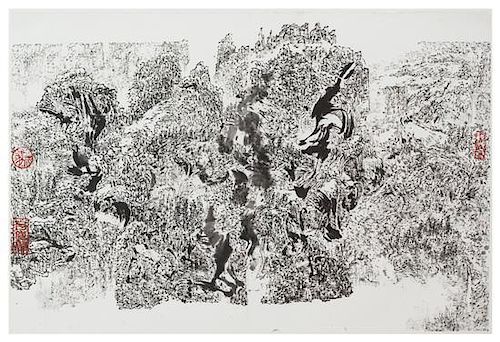 * Leung Kui-ting, (Chinese, b. 1945), Landscape 2008, 2001 (a pair of works)