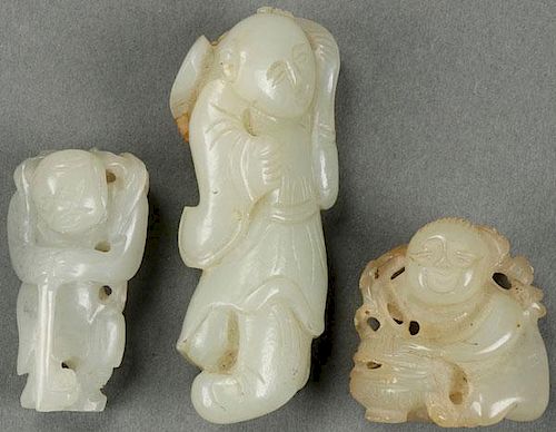 THREE CHINESE CARVED WHITE JADE ORNAMENTS