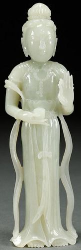 CHINESE CARVED WHITE JADE KWAN YIN, QING DYNASTY