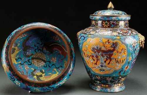 TWO CHINESE ENAMELED CLOISONNÉ MING STYLE VESSELS