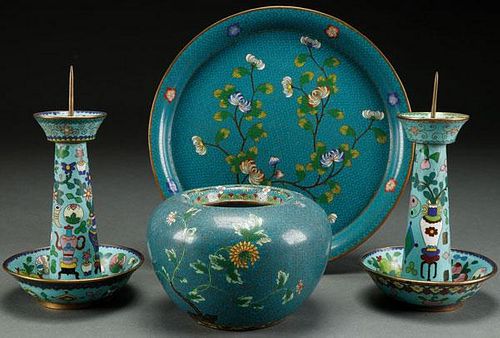 FOUR PIECE GROUP OF CHINESE ENAMELED BRONZE