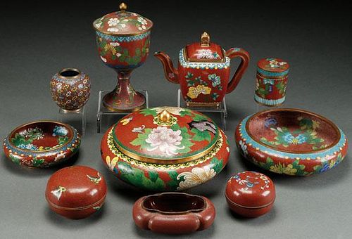A TEN PIECE GROUP OF VINTAGE CHINESE ENAMELED