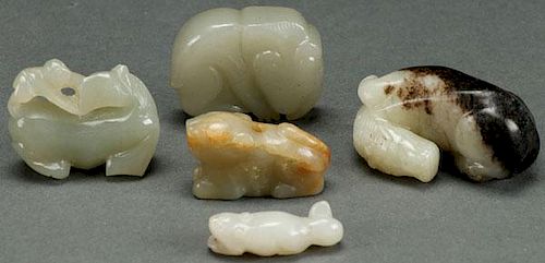 A GROUP OF FIVE CHINESE JADE ORNAMENTS