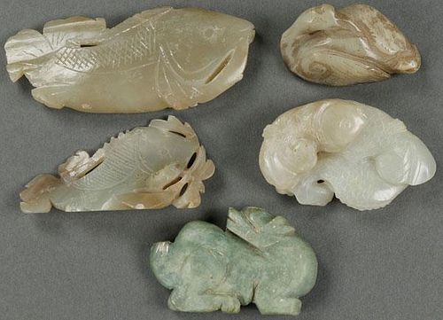 A GROUP OF FIVE CHINESE CARVED JADE ORNAMENTS