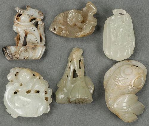 A SIX PIECE GROUP OF CHINESE CARVED JADE ORNAMENT