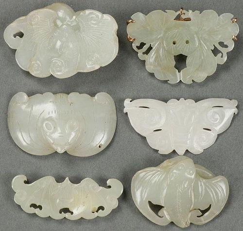 SIX VERY FINE CHINESE CARVED WHITE JADE ORNAMENTS