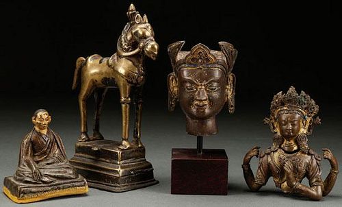 A FOUR PIECE GROUP OF CHINESE SINO-TIBETAN BRONZE