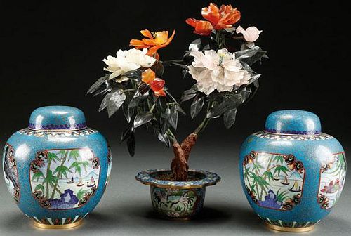 A THREE PIECE CHINESE CLOISONNÉ GROUP