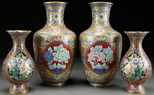 2 PAIRS OF CHINESE CLOISONNÉ ENAMELED GILT BRONZE