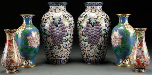 3 MATCHING PAIRS OF CHINESE ENAMELED CLOISONNE