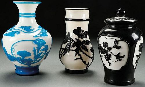 A GROUP OF THREE CHINESE PEKING CARVED OVERLAID