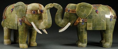 A PAIR OF CHINESE CARVED HARDSTONE AND ENAMELED