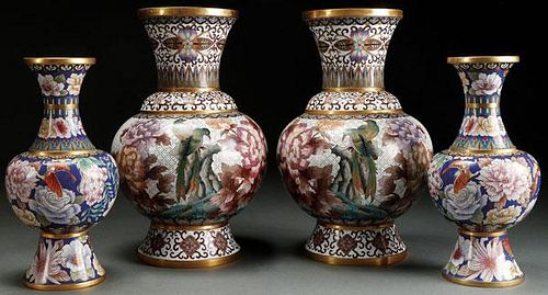 TWO PAIRS CHINESE CLOISONNÉ ENAMELED GILT BRONZE