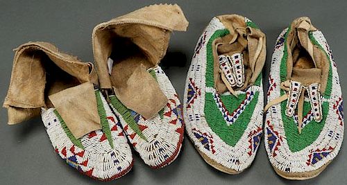 TWO PAIR OF SIOUX BEADED MOCCASINS, CIRCA 1890