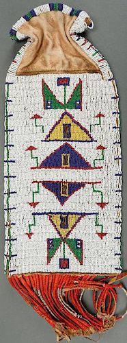 A SIOUX BEADED AND QUILL PIPE BAG, CIRCA 1890