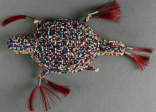 A GOOD SIOUX BEADED HIDE TURTLE EFFIGY FETISH