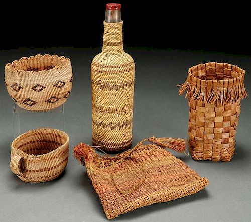 A GROUP OF NORTHWEST COAST WOVEN BASKETRY