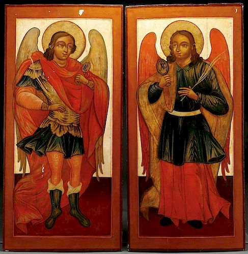 A PAIR OF LARGE RUSSIAN ANGEL ICONS, 18TH CENTURY