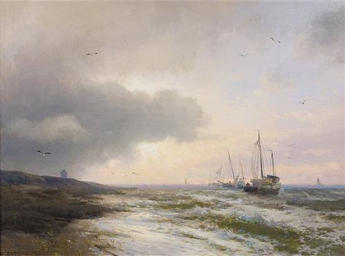 * Hermann Herzog, (American, 1832-1932), Sunset on the Norwegian Coast