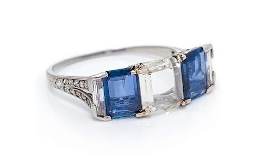 A Platinum, Diamond and Sapphire Ring,