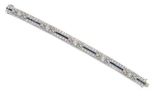 A Platinum, Diamond and Synthetic Sapphire Bracelet, Circa 1920, 19.65 dwts.