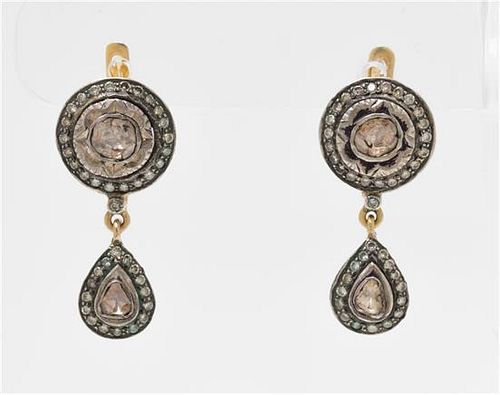 A Pair of Gilt Silver and Diamond Dangle Earrings, Indian, 5.40 dwts.