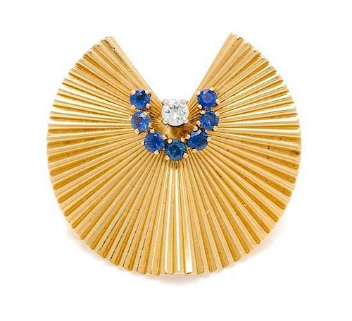 A Retro 18 Karat Yellow Gold, Sapphire and Diamond Brooch, George Schuler for Tiffany & Co., 6.40 dwts.