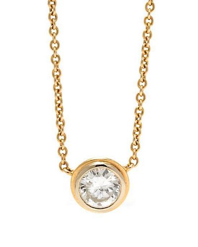 A 14 Karat Yellow Gold and Diamond Solitaire Necklace, 3.00 dwts.