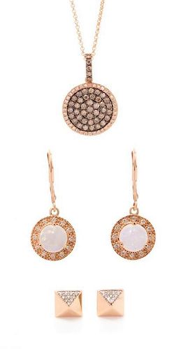 * A Collection of 14 Karat Rose Gold, Diamond and Opal Jewelry, 5.40 dwts.