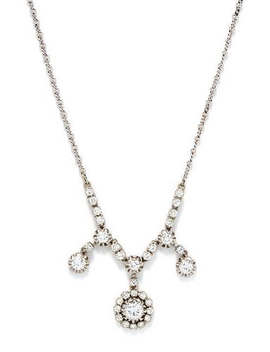 A 14 Karat White Gold and Diamond Necklace, 8.00 dwts.
