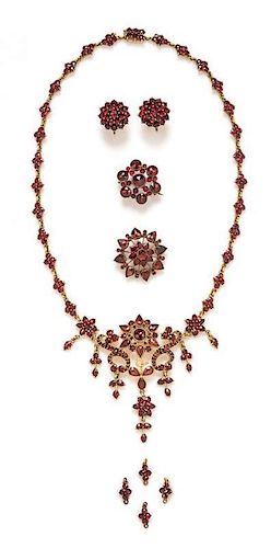 A Collection of Victorian Gilt Silver and Bohemian Garnet Jewelry, 24.80 dwts.