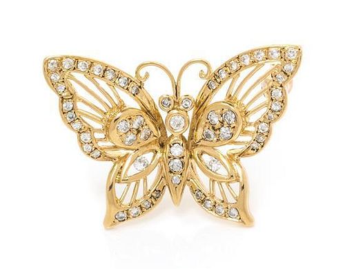 A 14 Karat Yellow Gold and Diamond Butterfly Brooch, 2.20 dwts.