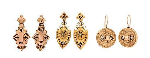* A Collection of Victorian Taille d'Epargne Earrings, 9.20 dwts.