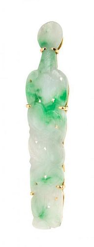 * A Yellow Gold and Carved Jade Brooch, 4.50 dwts.